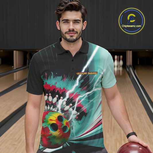 Custom Colorful Tie Dye Bowling Polo Shirts For Men, Rainbow Bowlers Outfit IPHW9117