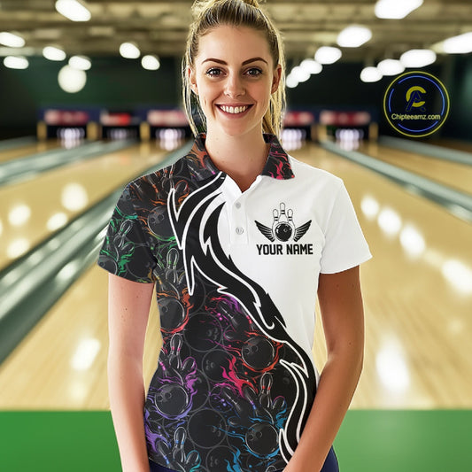 Custom Colorful Flame Bowling Team Shirts, Bowling League Shirt Women Bowling Jersey IPHW10548