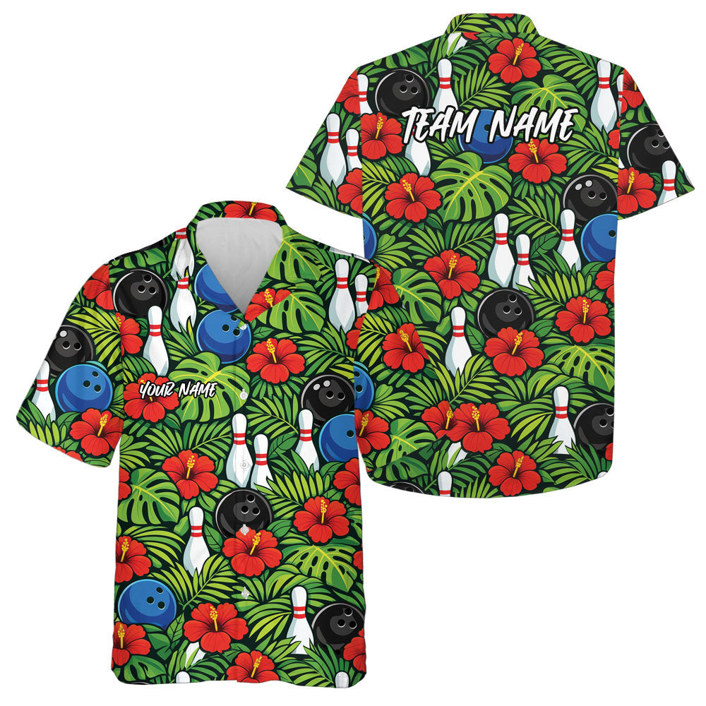Custom Tropical Leaves And Hibiscus Flower Summer Vibe Hawaiian Bowling Team Shirts IPHW10828