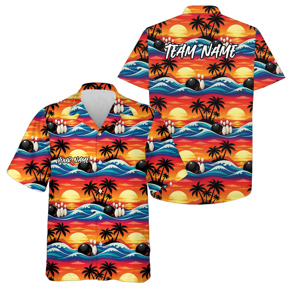 Custom Palm Tree And Sunset Scene Bowling Hawaiian Shirts For Men And Women Summer Outfit IPHW10834