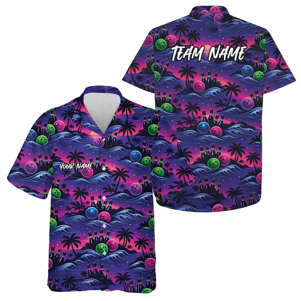 Custom Summer Vibe Ocean And Palm Tree Bowling Hawaiian Team Shirt IPHW10836