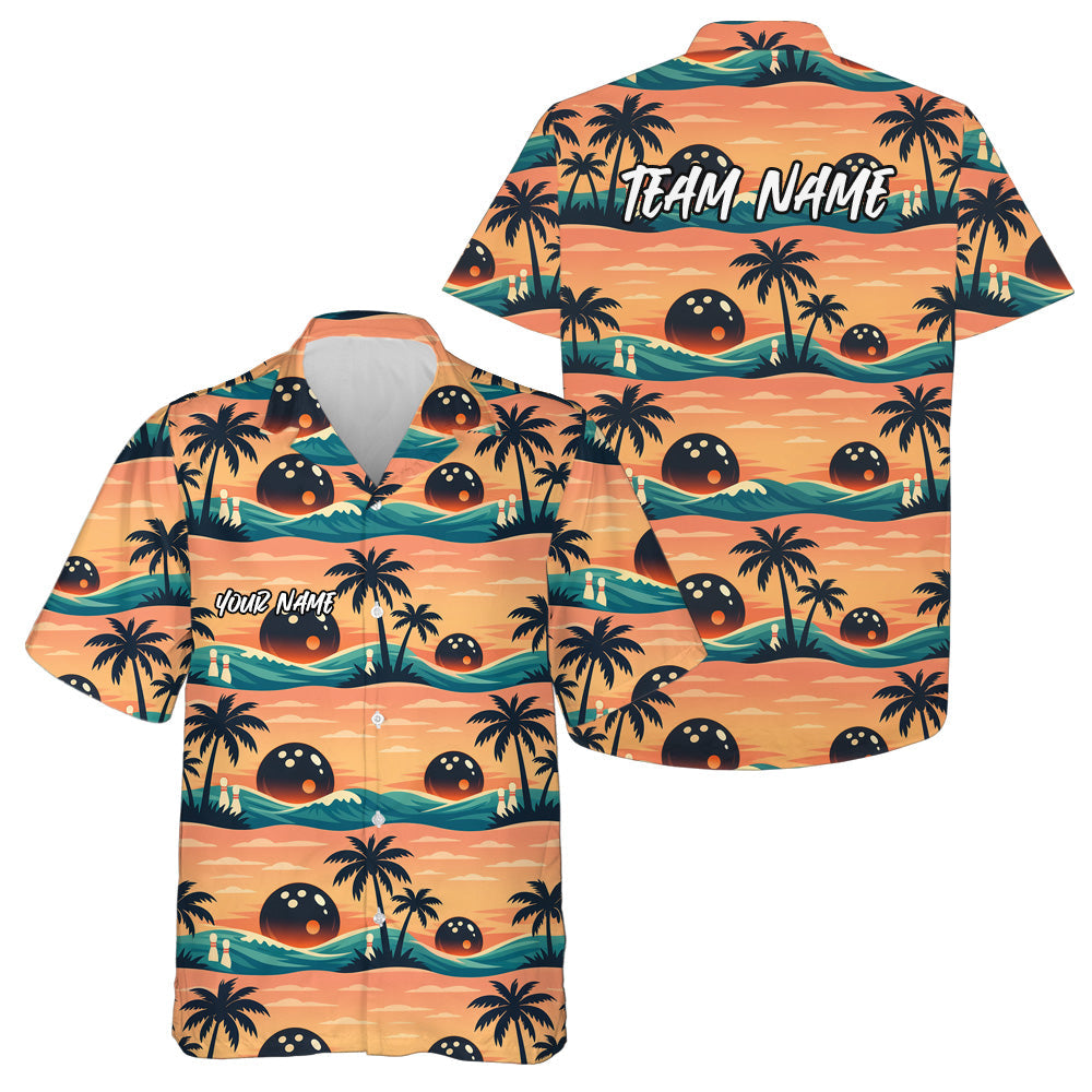 Custom Palm Tree And Sunset Scene Bowling Hawaiian Shirts For Men And Women Summer Outfit IPHW10837