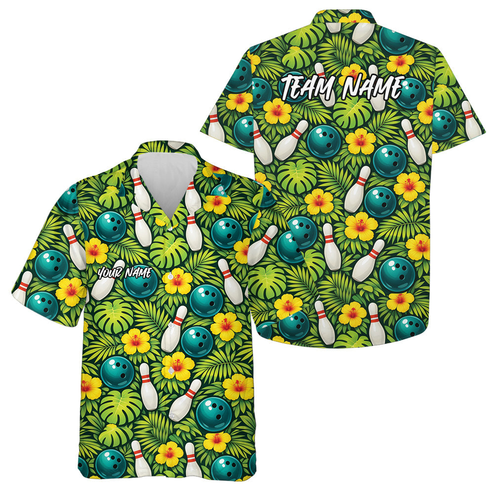 Custom Tropical Leaves And Hibiscus Flower Hawaiian Bowling Shirts For Men And Women IPHW10850