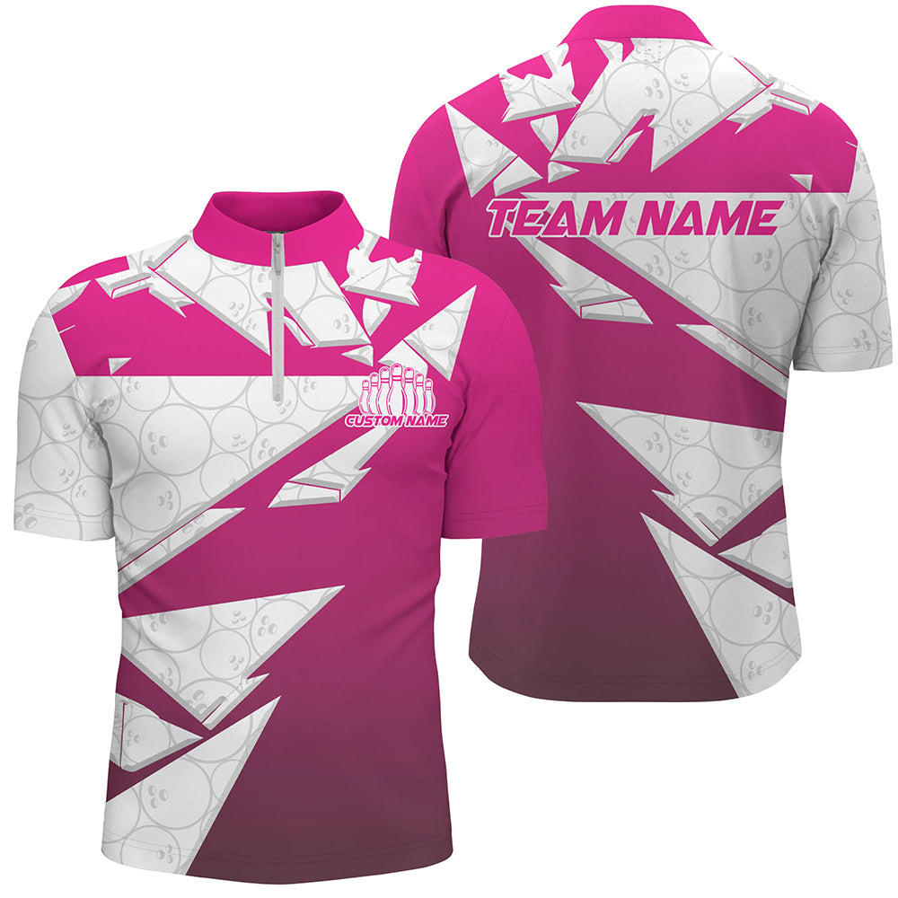 Custom Pink Bowling Team Shirts For Men And Women, Bowling Ball Pattern Bowlers Outfits IPHW6270