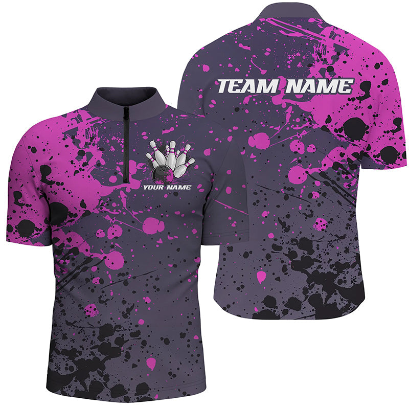 Custom Purple Splatter Bowling Polo Shirts For Men, Custom Bowling Uniforms Bowling Jerseys IPHW7092