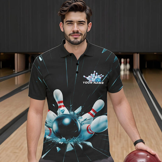 Custom Break Glass Bowling Polo Shirts For Men, Bowling League Shirt Team Uniform IPHW8900