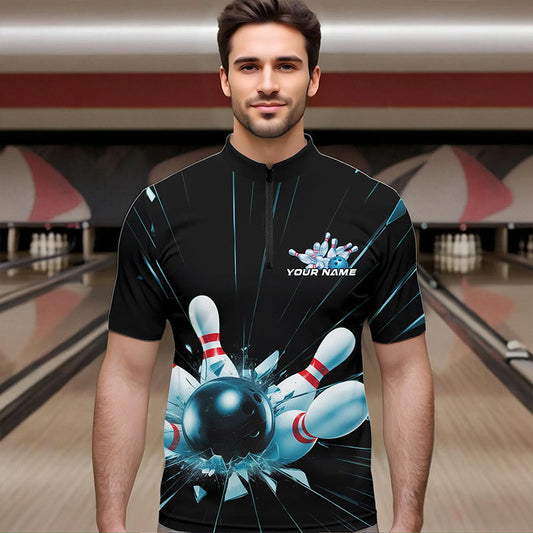 Custom Break Glass Bowling Quarter-Zip Shirts For Men, Bowling League Shirt Team Uniform IPHW8900