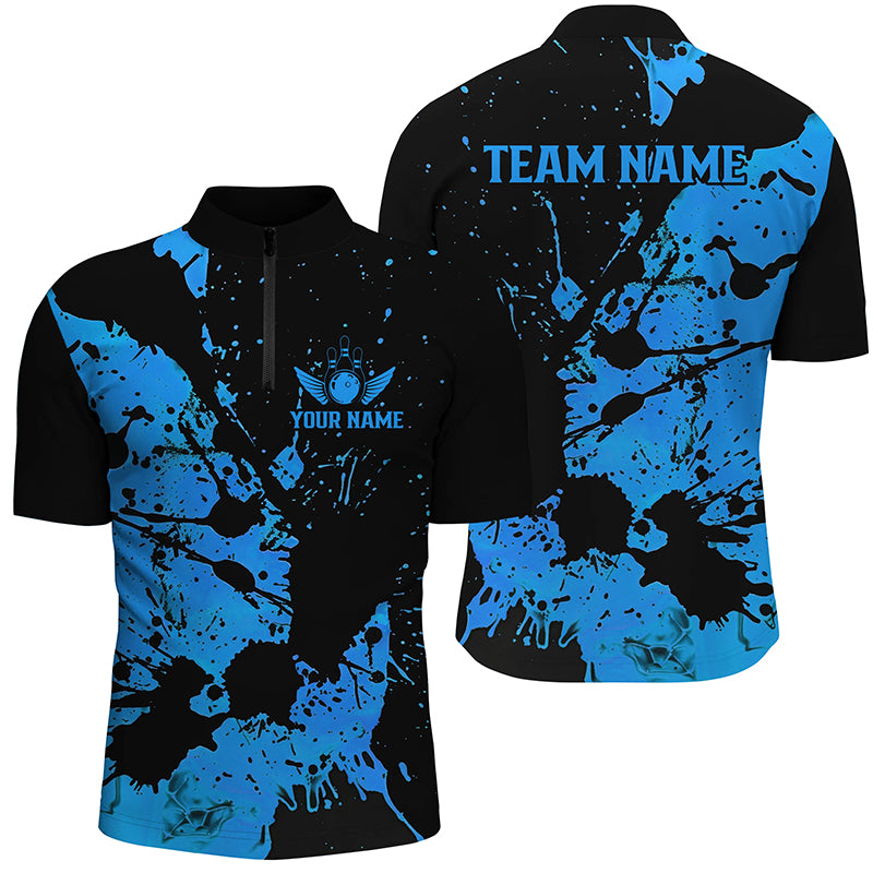 Custom Name Black And Blue Bowling Team Shirts For Men And Women, Bowling League Jerseys IPHW6431