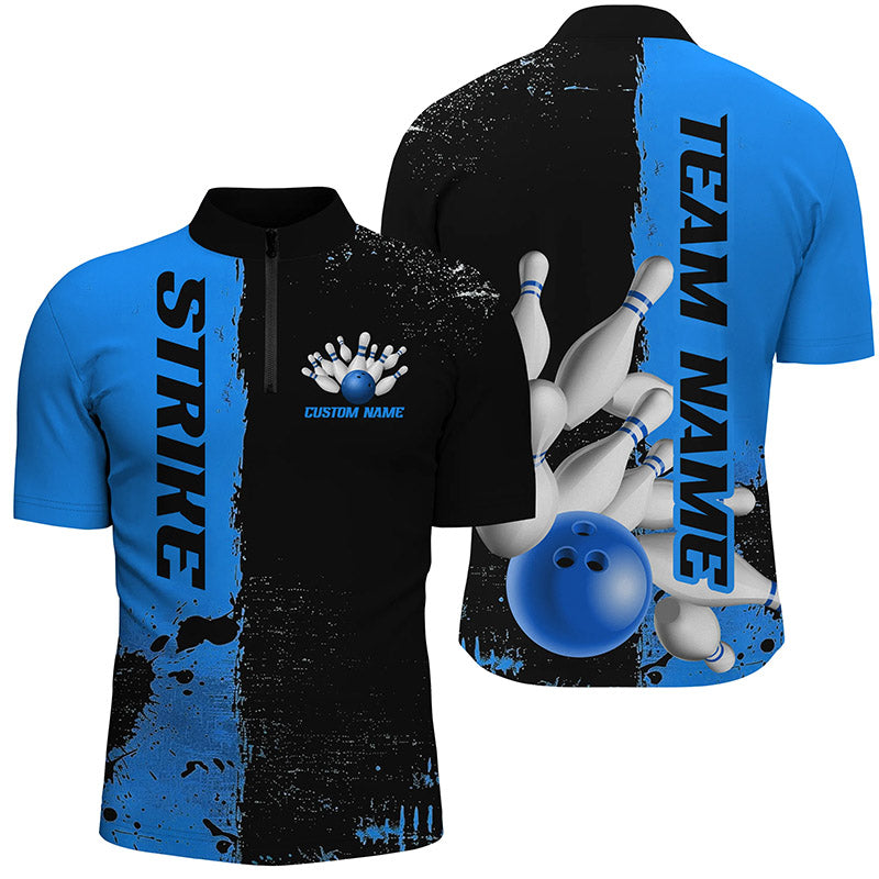 Black And Blue Strike Bowling Team Shirts For Men And Women, Custom Bowling Jerseys For Bowlers IPHW6437