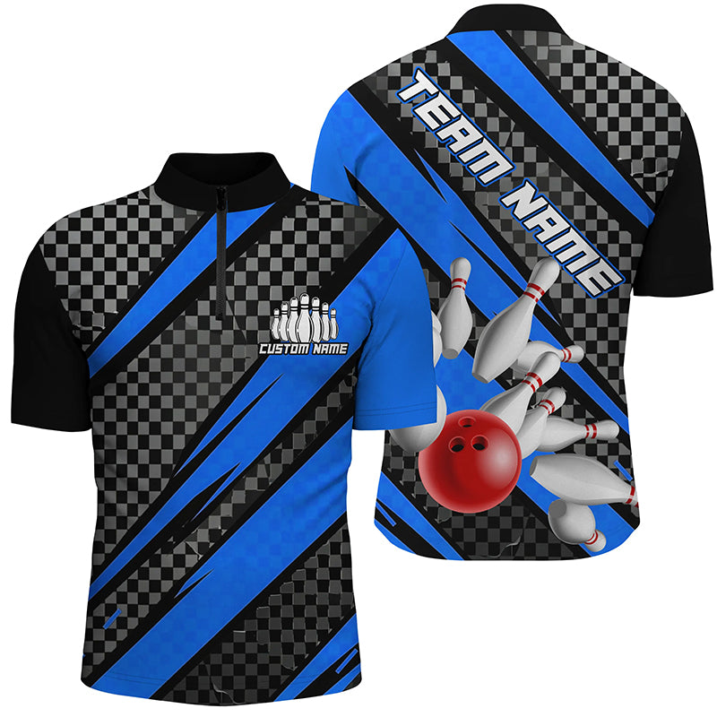 Splatter Pins Custom Bowling Team Shirts For Men And Women, Bowling Tournament Shirt | Blue IPHW6472