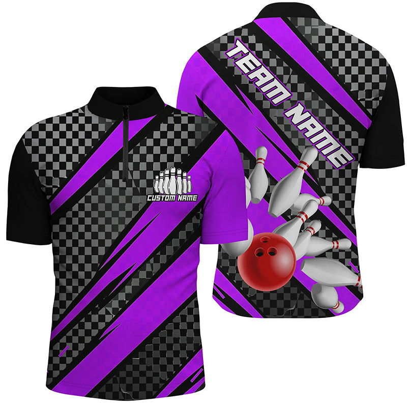 Splatter Pins Custom Bowling Team Shirts For Men And Women, Bowling Tournament Shirt | Purple IPHW6473