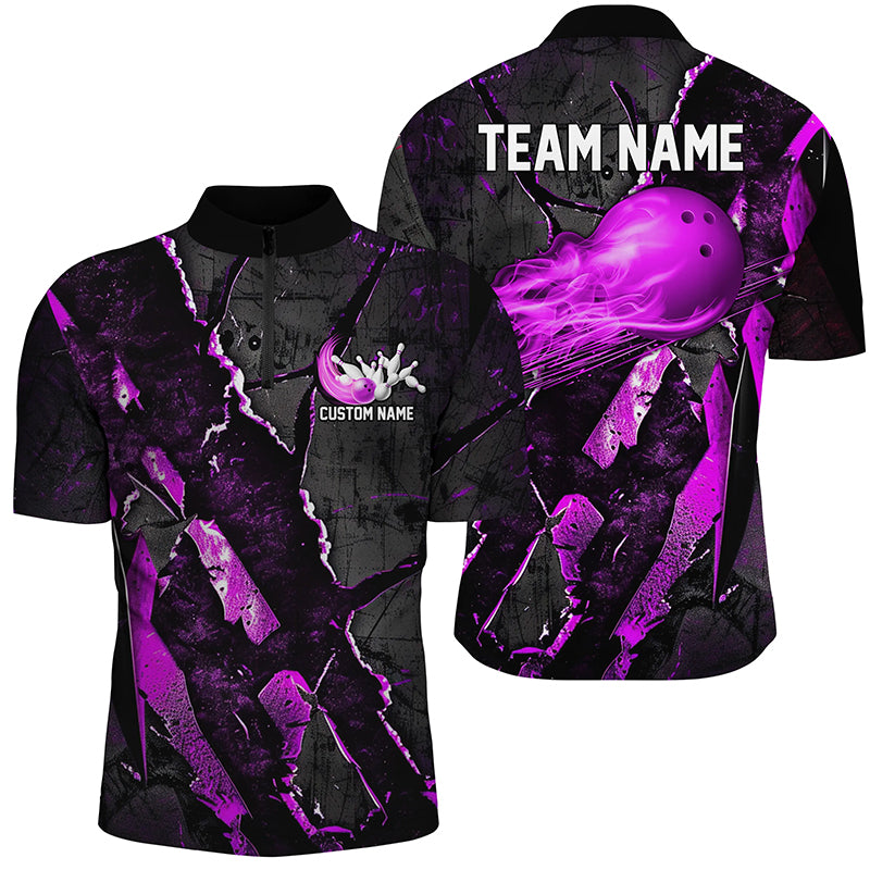 Purple Flame Bowling Ball Customize Bowling Team Shirts, Bowling Tournament Outfits IPHW6481
