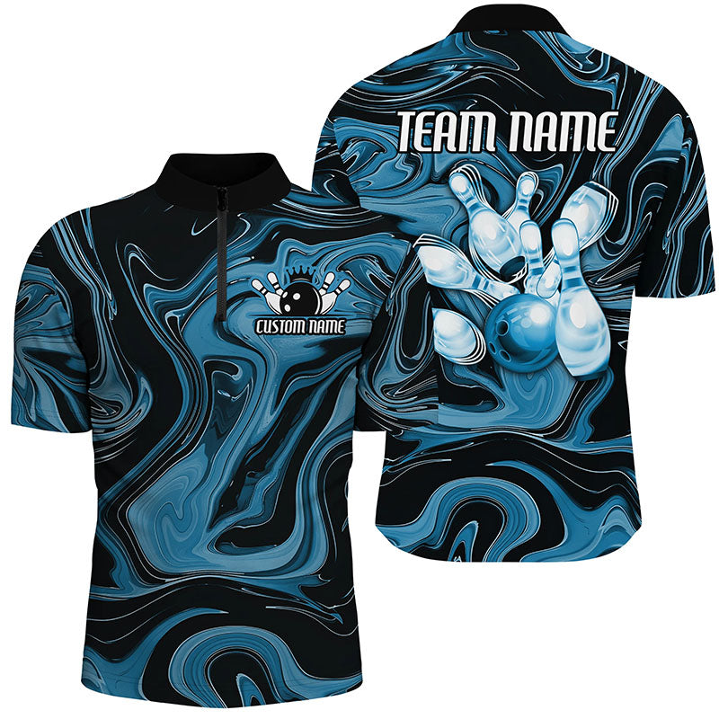 Blue Camo Custom Bowling Team Shirts For Men And Women, Bowling Tournament Jerseys IPHW6489