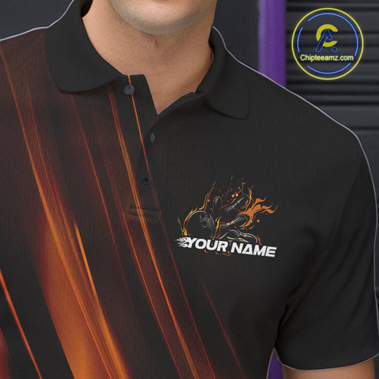 Custom Gold And Orange Gradient Flame Bowling Team Jerseys, Fire Bowling Shirt For Men IPHW10573