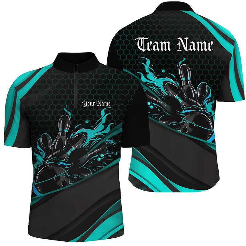 Custom Blue Flame Bowling Shirts For Men, Bowling League Bowling Team Shirts Bowlers Outfit IPHW7270