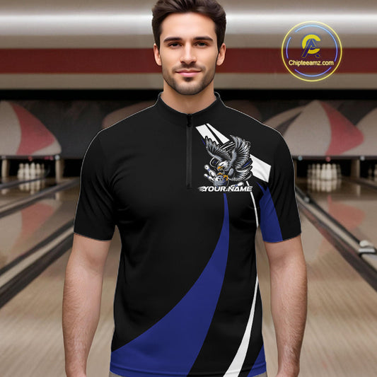 Custom Black And Blue Eagle Bowling Jerseys, Eagle Bowling League Shirt Team Uniform IPHW10815