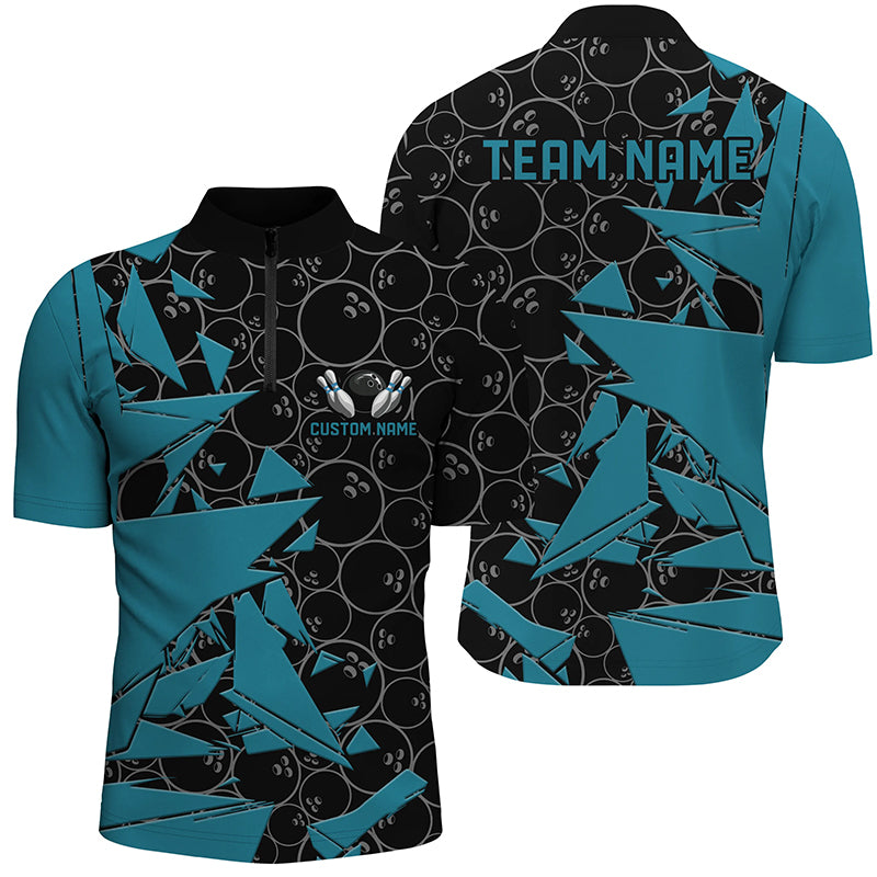 Custom Blue Bowling Team Shirts For Men And Women, Bowling Ball Pattern Bowlers Outfits IPHW6267