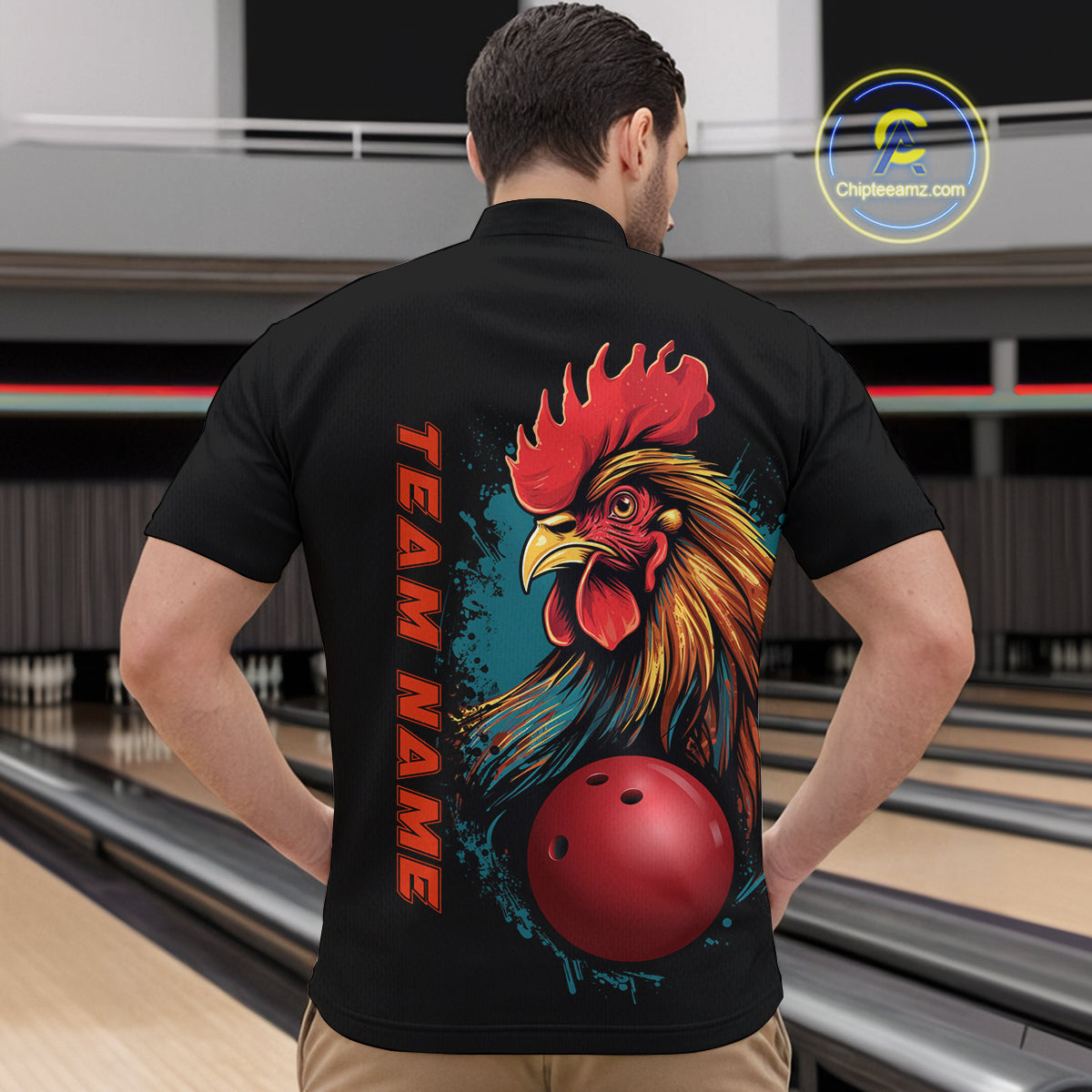 Custom Chicken Bowling Shirts For Men Bowling Quarter Zip Shirts Team Bowling League Jersey IPHW5290