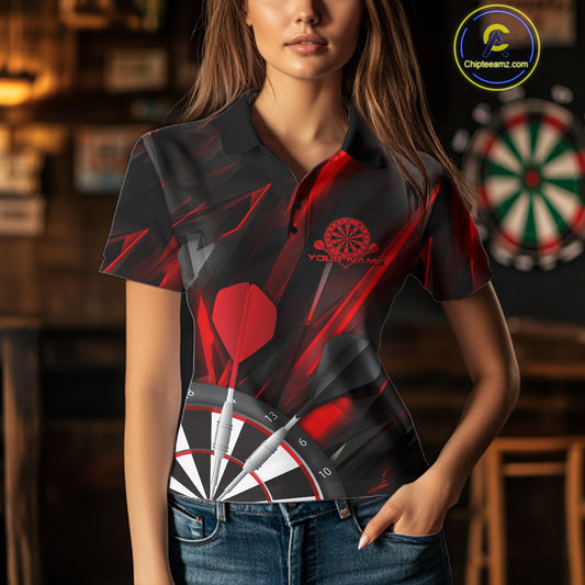 Custom Black And Red Dart Jerseys, Dart Polo Shirts For Women Team Jerseys IPHW9680