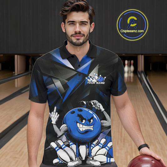 Black And Blue Custom Funny Bowling Team Polo Shirts For Men, Bowling Jerseys IPHW9357