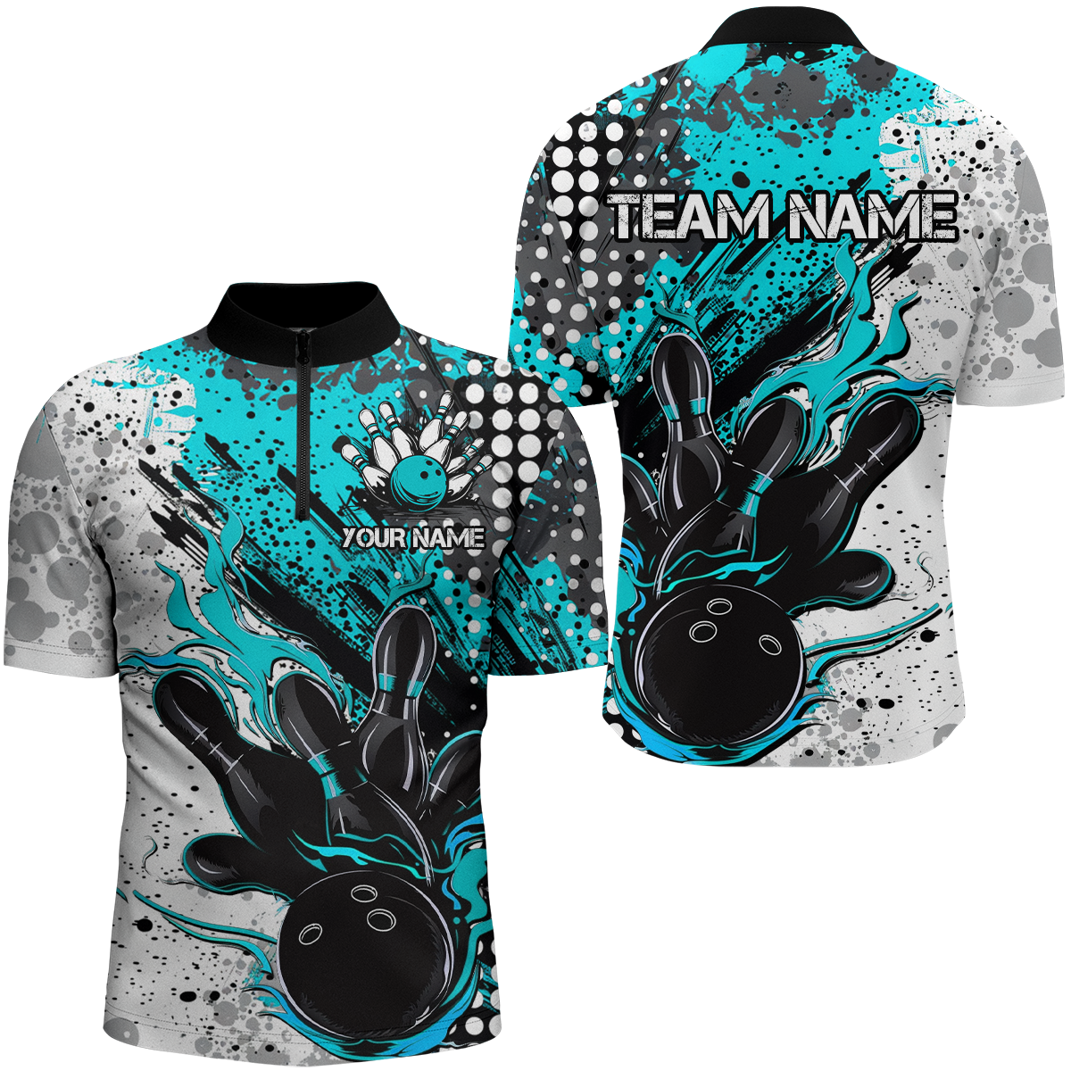 Black And Blue Custom Flame Bowling Shirts For Men, Splatter Bowling Team Jerseys Outfit IPHW7168