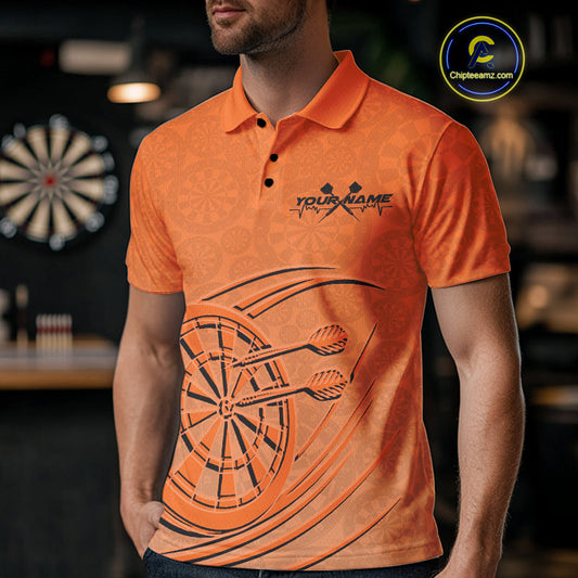 Custom Orange Darts Polo Shirts For Men, Orange Dartboard Dart Team Jerseys For Players IPHW9636