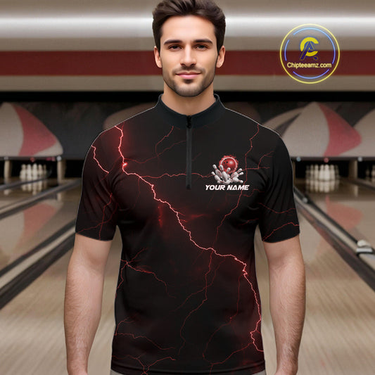 Custom Red Thunder Lightning Flame Bowling Ball Men Bowling Team Shirt Bowler Outfit IPHW10672