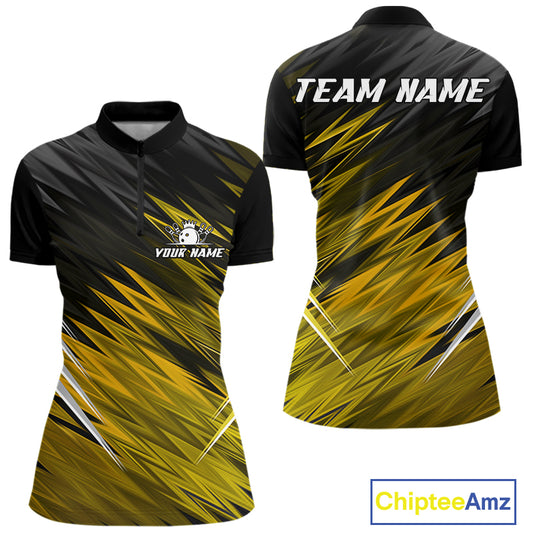 Yellow and Black Bowling Shirts For Women Custom Name and Team name Bowling Jerseys Bowlers Outfit NQS11003