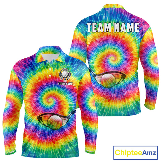 Colorful rainbow tie-dye golf polo shirt for men custom mens golf outfit, personalized golf gifts NQS11724