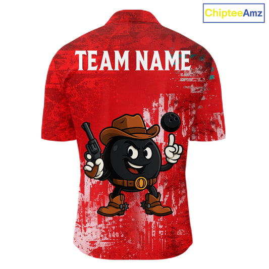 Custom Funny Cowboy Gunster Bowling Polo, 1/4 zip Shirts For Men, Bowling Team League Jerseys | Red NQS11625