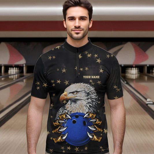 Black and Yellow Stars pattern Eagle Bowling Shirts For Men Custom Name Eagle Bowling Team Jersey NQS9661