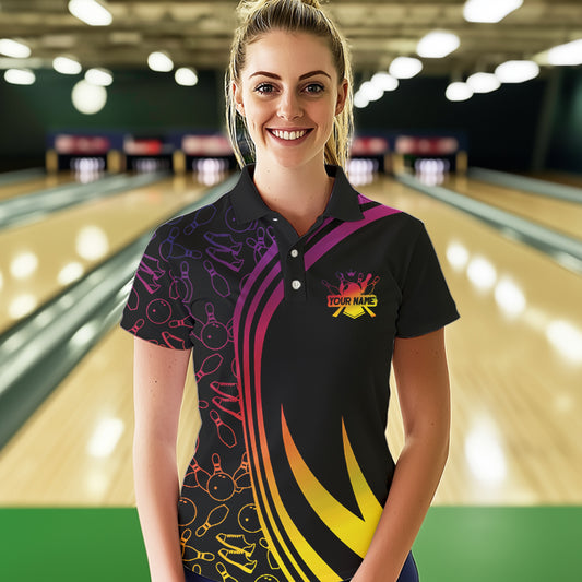 Black Women bowling shirts Custom Colorful neon team league bowling jerseys, gifts for bowlers NQS9669