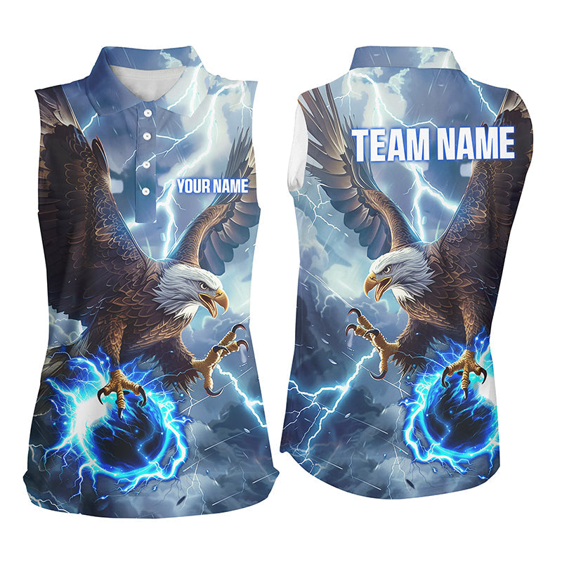 Blue lightning thunder bowling Eagle custom Women Bowling sleeveless Polo Shirt, gift for team bowlers NQS7488