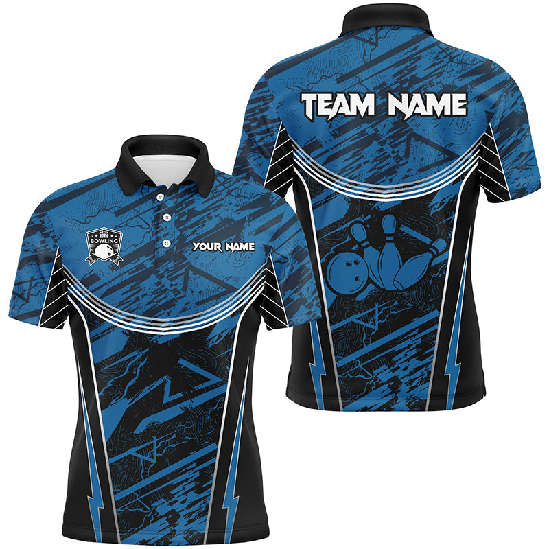 Blue camo Men Bowling Polo Shirts custom team bowling jerseys, gift for bowlers NQS7490