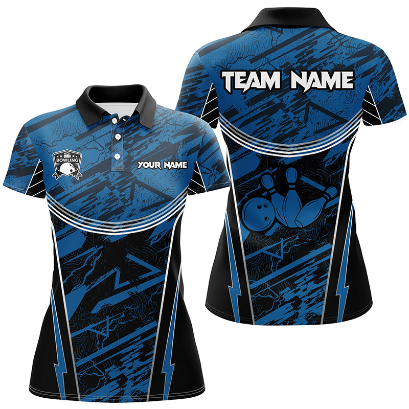 Blue camo Womens Bowling Polo Shirts custom team bowling jerseys, gift for bowlers NQS7490