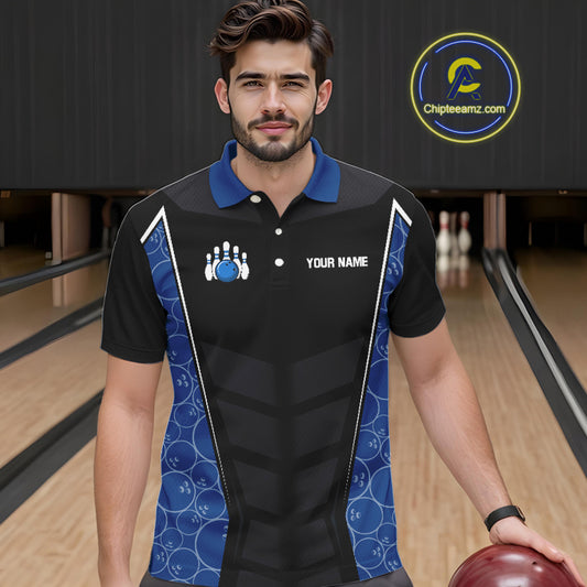 Black and Blue Camo Flame Mens Bowling Polo, quarter zip shirts Custom team bowling league jersey NQS10150