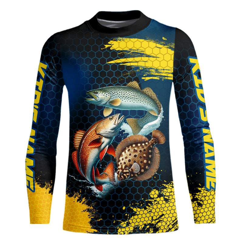 Blue and Yellow Camo Redfish, Speckled Trout, Flounder Texas slam fishing custom fishing jerseys NQS9219