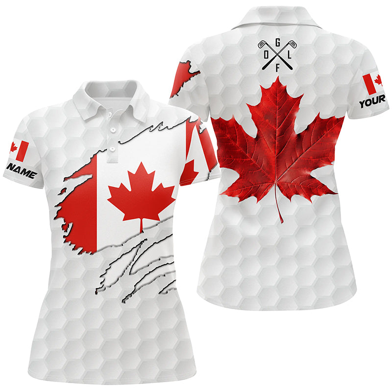 Personalized Canadian flag patriotic golf white Women golf polo shirts custom golf gift for ladies NQS7663
