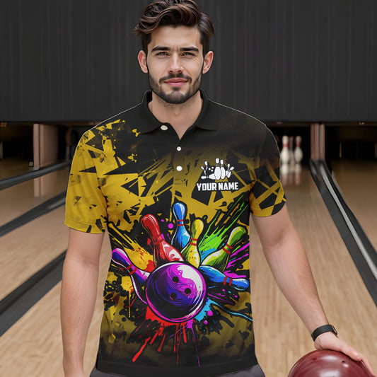Colorful bowling jerseys Polo, 1/4 Zip Shirt for Men Custom Bowling Team shirts for bowler | Yellow NQS9728