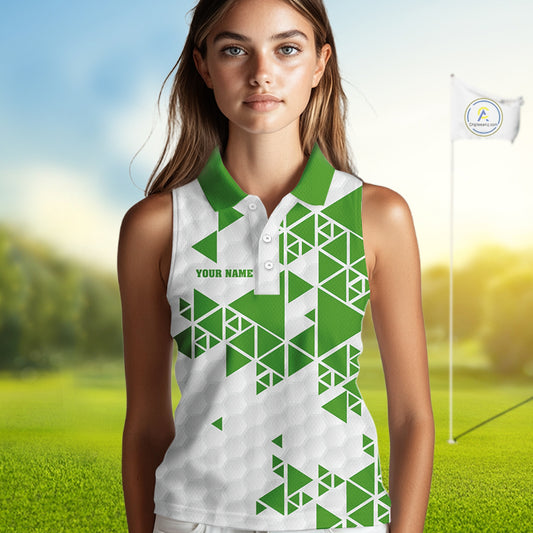 Women sleeveless polo shirt green and white custom I was one under today, under a tree, bush, water NQS10165