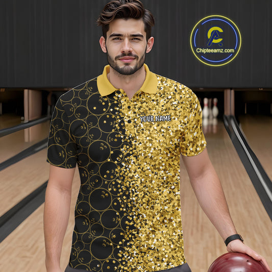 Black Camo and Gold glitter Bowling Shirts For Men Custom bowling jersey gift for bowlers NQS10938