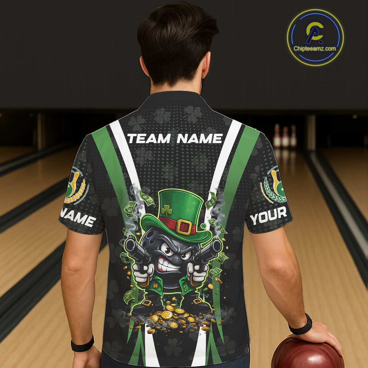 Funny St Patrick cowboy gunner Bowling Hawaiian shirt Custom Team Bowling Jerseys NQS11543