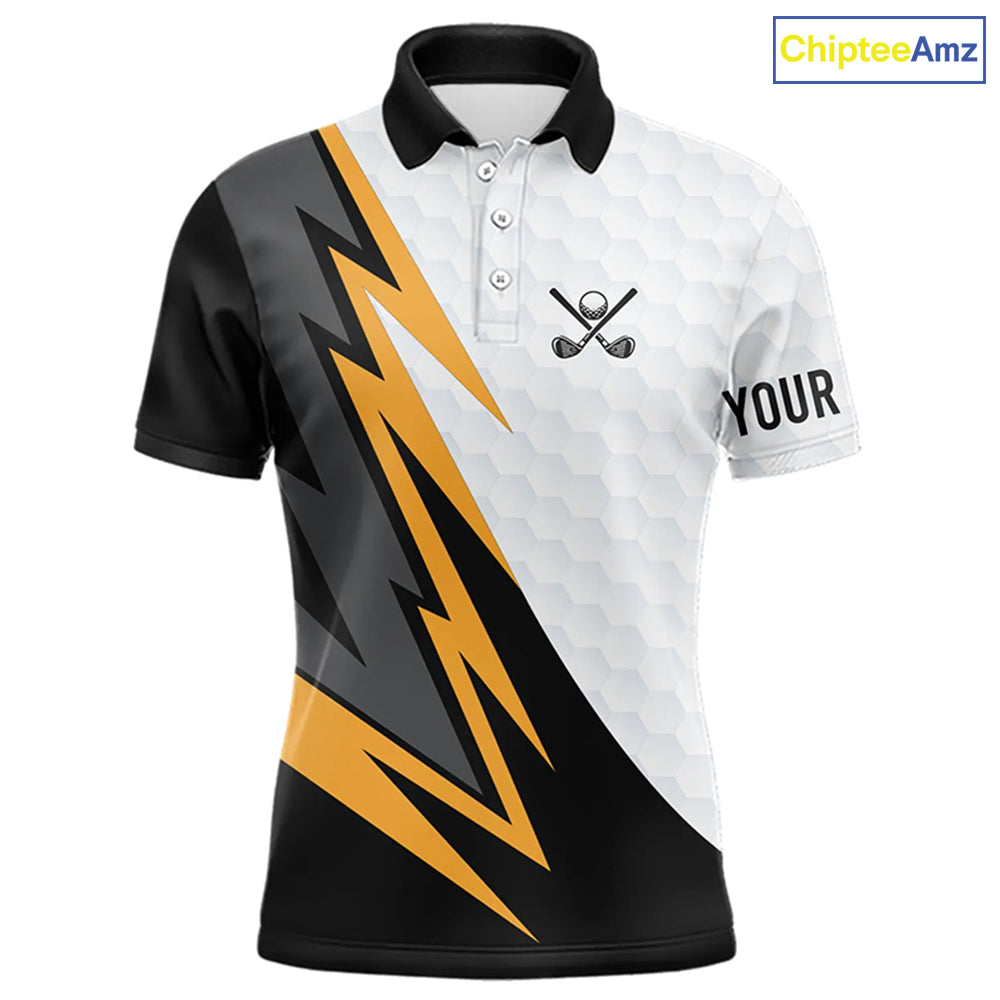 Black and white yellow lightning Mens golf polos shirts custom male golf attire outfit for mens NQS9291