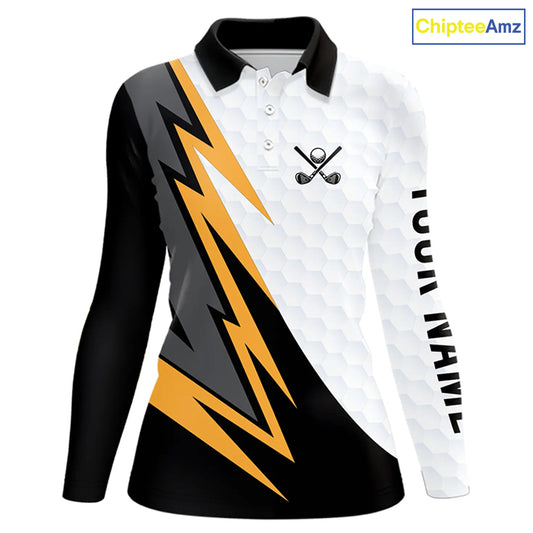 Black and white yellow lightning Womens golf polos shirts custom female golf attire outfit for girls NQS9291