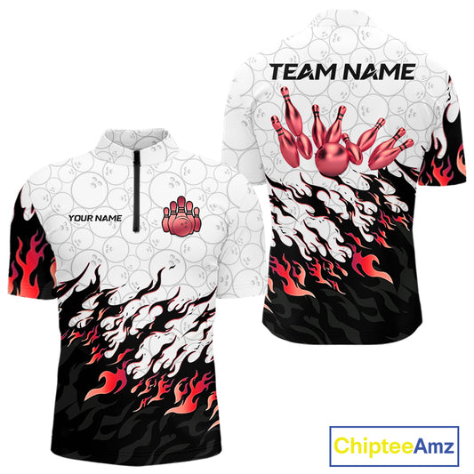 Black and White Camo Bowling Shirts For Men Custom Bowling Team League Jerseys | Red NQS10563