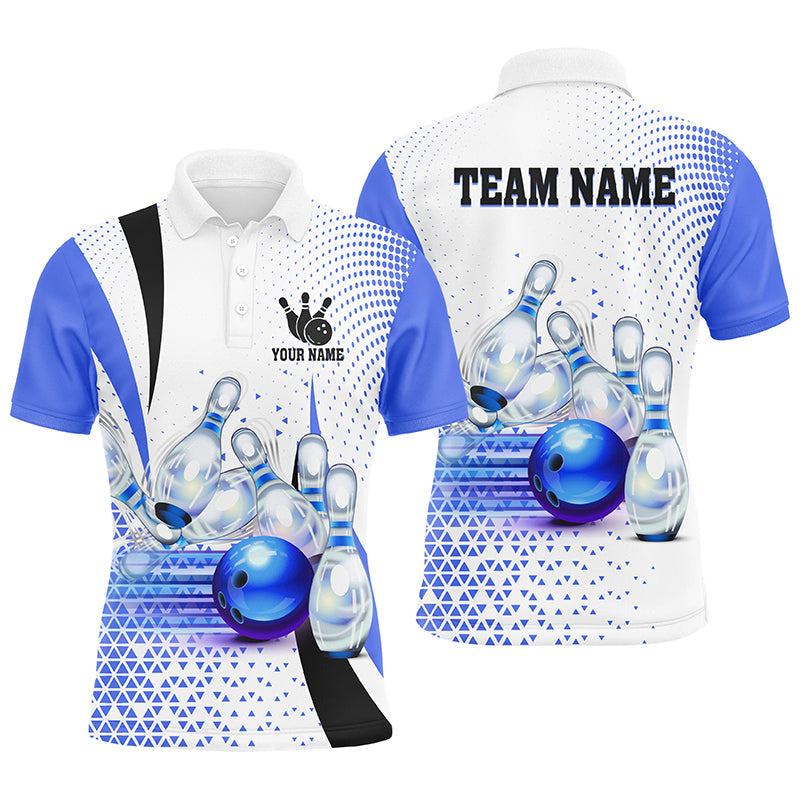Men Bowling Polo Shirt Custom bowling ball pins bowling team shirts, gifts for bowlers | Blue NQS7393