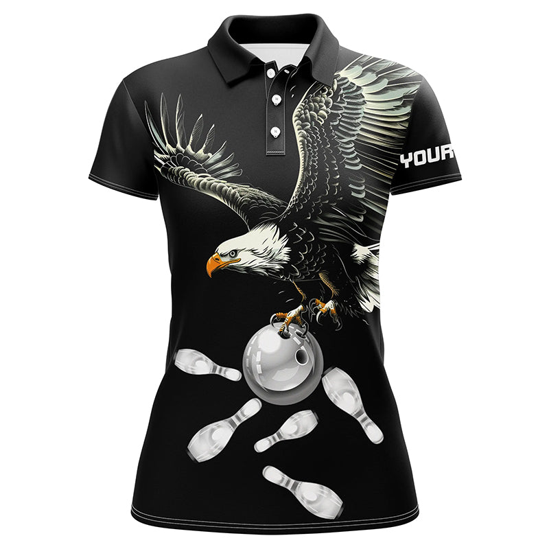 Black and white Women bowling polo shirts Custom Eagle Team bowling shirts, gift for bowlers NQS7405