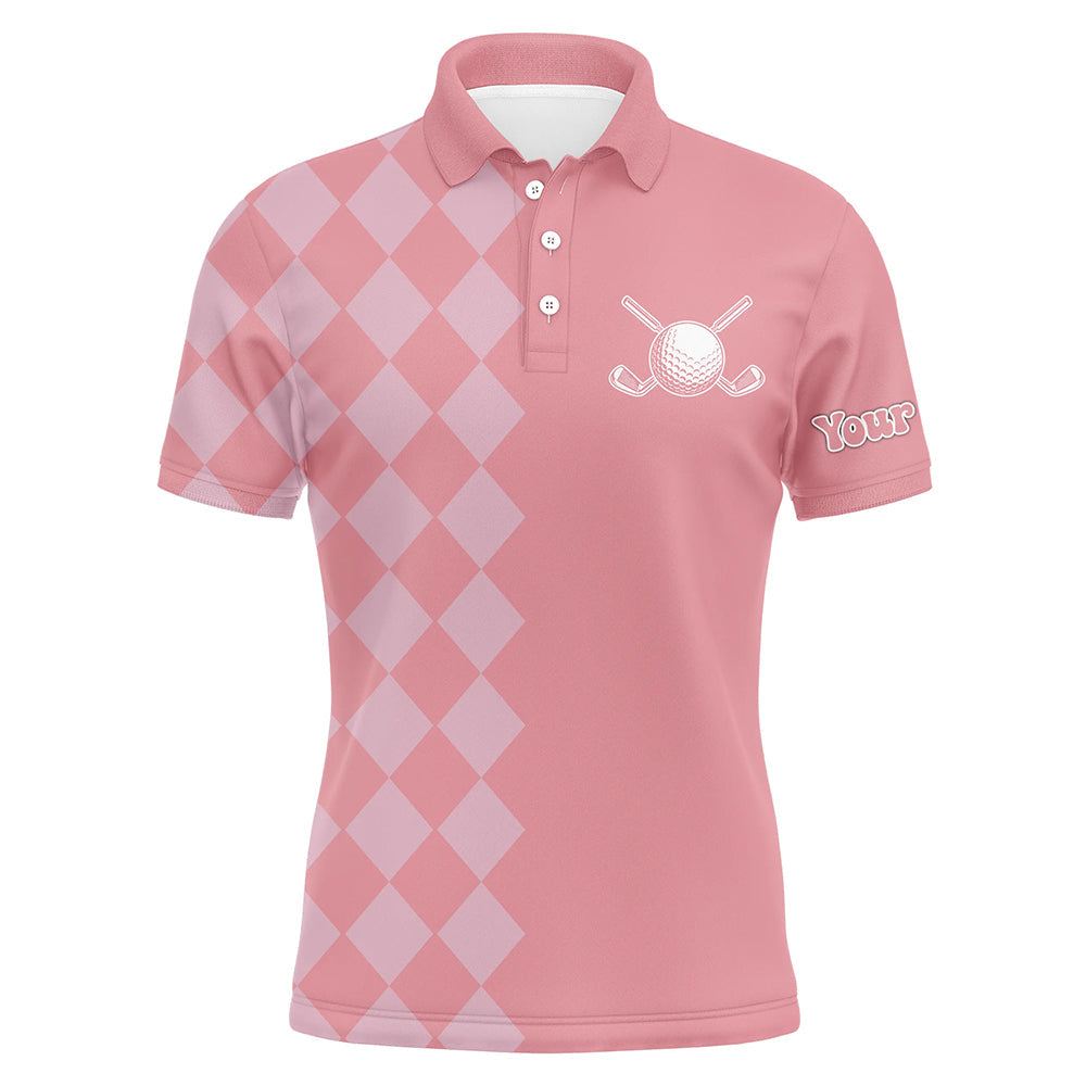 Pink argyle pattern Mens Golf Polo Shirts custom golf tops for men, cool golf gifts NQS9165