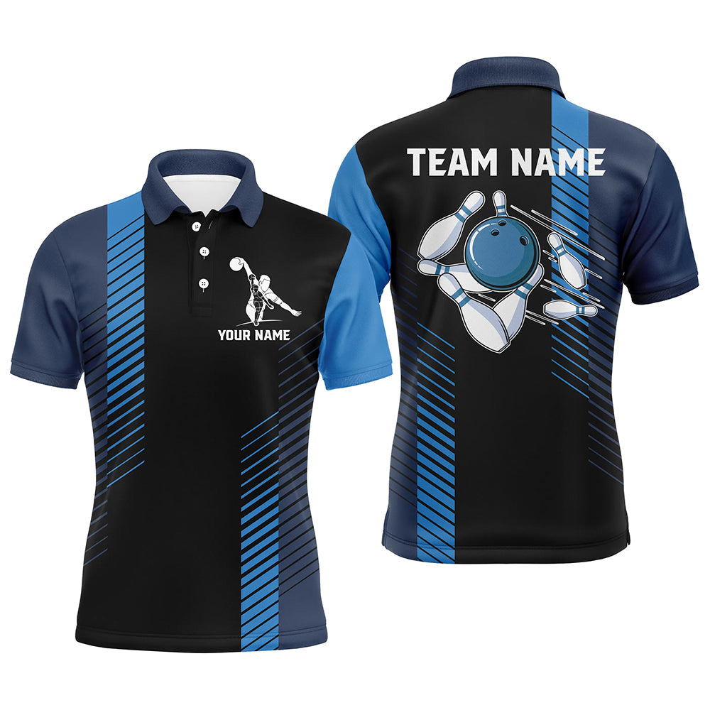 Black and blue bowling shirt for men custom Men Bowling Polo Shirts, team bowling jerseys NQS7502