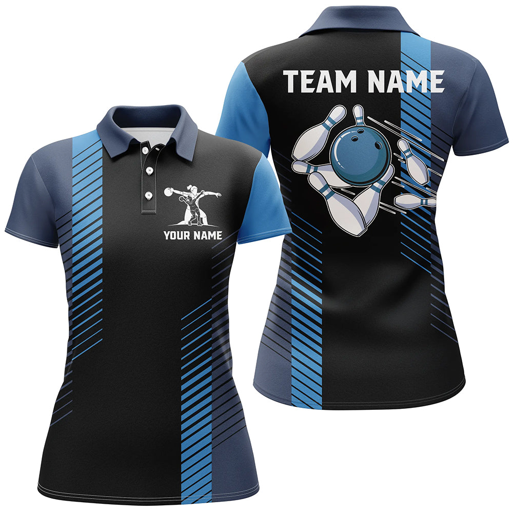 Black and blue bowling shirt for women custom Womens Bowling Polo Shirts, team bowling jerseys NQS7502